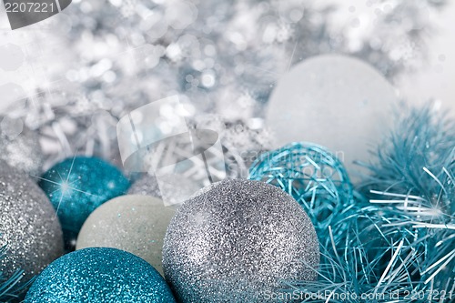 Image of festive glitter christmas decoration silver blue