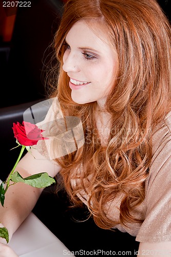 Image of happy couple in restaurant romantic date 