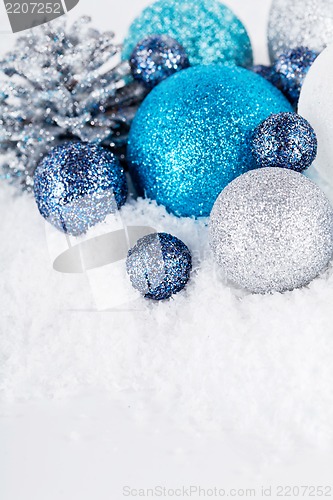 Image of festive glitter christmas decoration silver blue