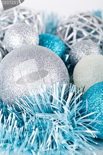 Image of festive glitter christmas decoration silver blue