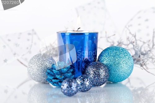 Image of festive glitter christmas decoration silver blue