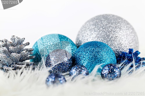 Image of festive glitter christmas decoration silver blue