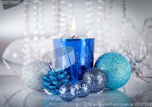 Image of festive glitter christmas decoration silver blue