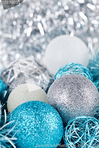 Image of festive glitter christmas decoration silver blue