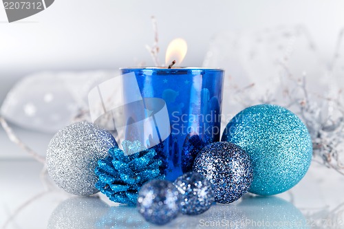Image of festive glitter christmas decoration silver blue