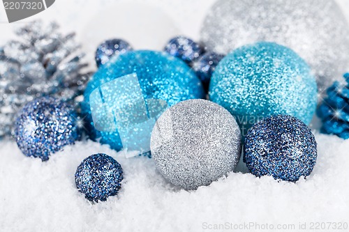 Image of festive glitter christmas decoration silver blue