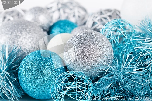 Image of festive glitter christmas decoration silver blue