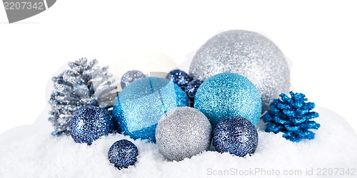 Image of festive glitter christmas decoration silver blue