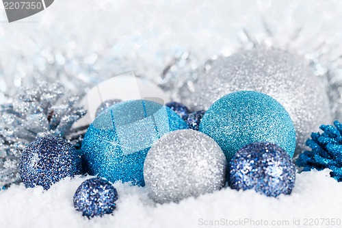 Image of festive glitter christmas decoration silver blue