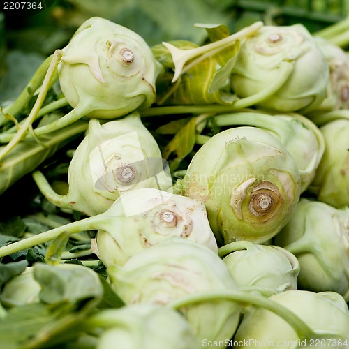 Image of fresh green kohlrabi cabbage on market 