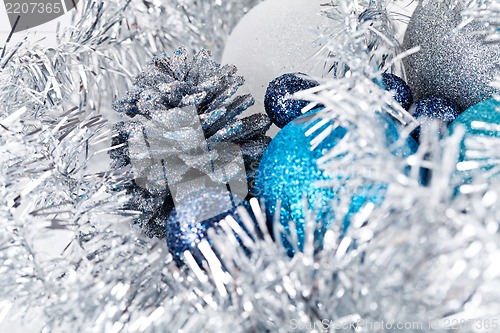 Image of festive glitter christmas decoration silver blue