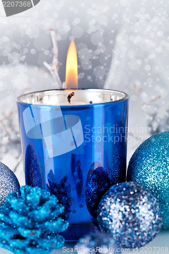 Image of festive glitter christmas decoration silver blue