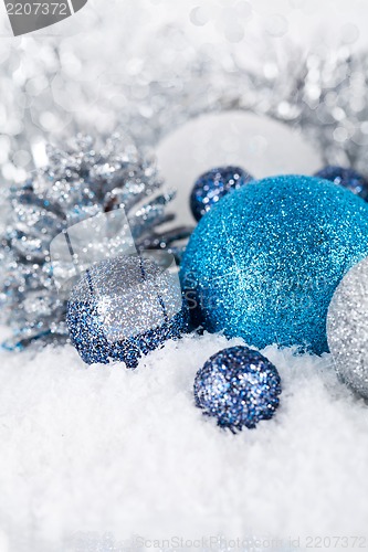 Image of festive glitter christmas decoration silver blue