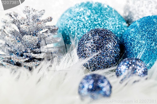 Image of festive glitter christmas decoration silver blue