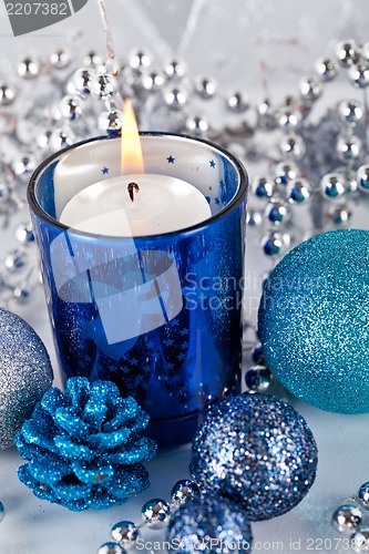 Image of festive glitter christmas decoration silver blue