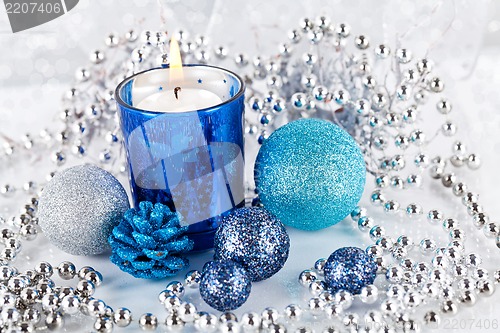 Image of festive glitter christmas decoration silver blue