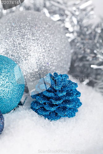 Image of festive glitter christmas decoration silver blue