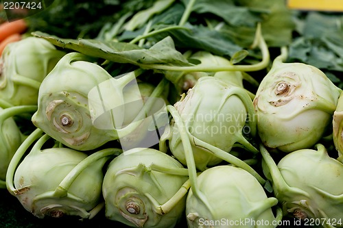 Image of fresh green kohlrabi cabbage on market 