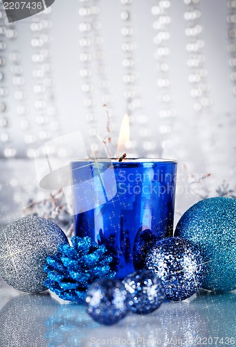 Image of festive glitter christmas decoration silver blue