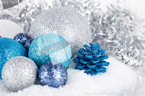 Image of festive glitter christmas decoration silver blue