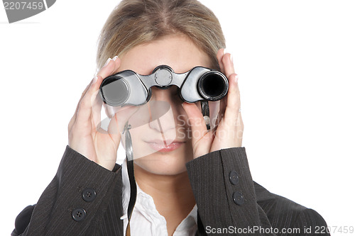 Image of Woman looking through binoculars