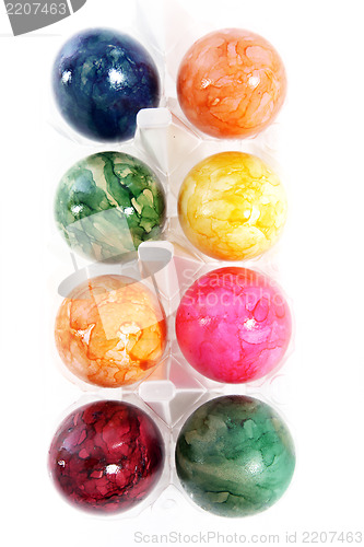Image of Colourful marbled Easter Eggs in a box