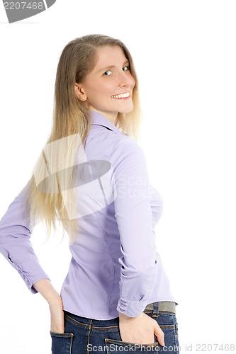 Image of Woman looking back over her shoulder