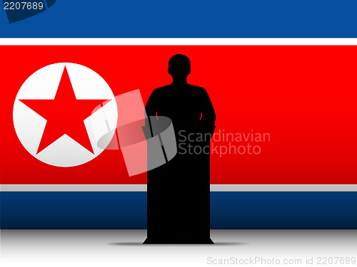 Image of North Korea War Speech Tribune Silhouette with Flag Background