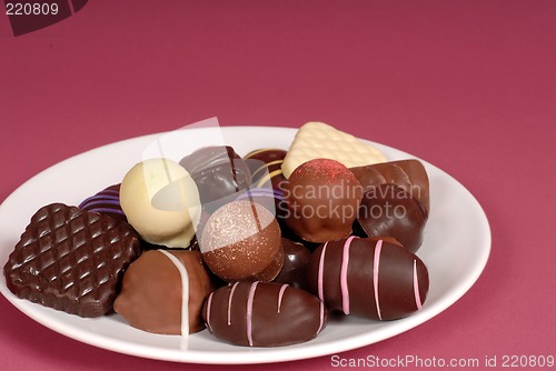 Image of Plate of delicious dark and semi-sweet chocolates