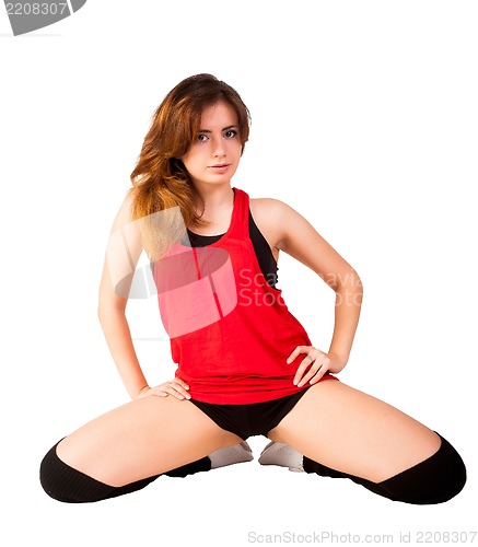 Image of young happy woman doing fitness exercise