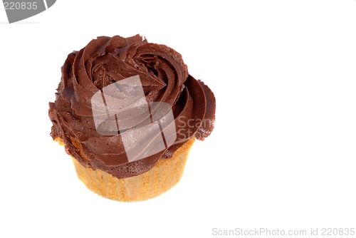 Image of Isolation of a chocolate frosted cupcake