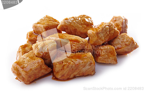 Image of pork stew on white background