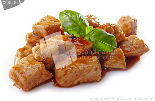 Image of pork stew on white background