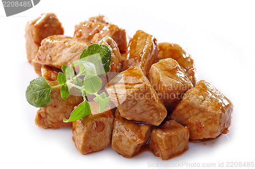 Image of pork stew on white background