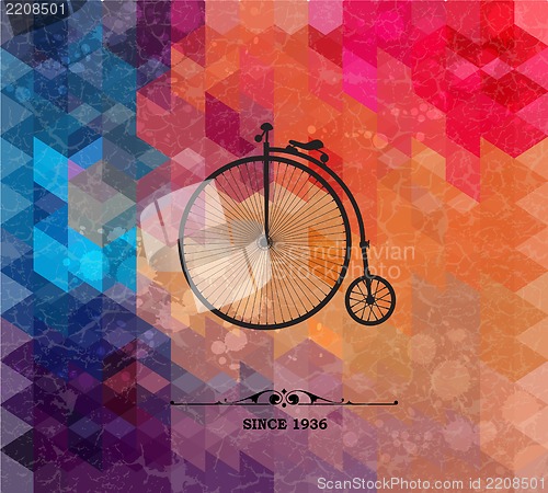 Image of Retro bicycle on colorful geometric background