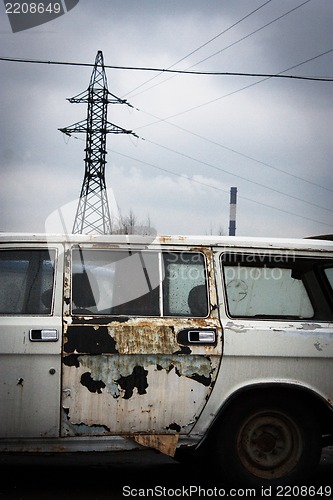 Image of Close up of old rusty car door