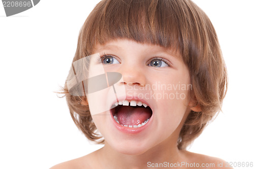 Image of Studio portrait of a close-up of a girl with her mouth open with