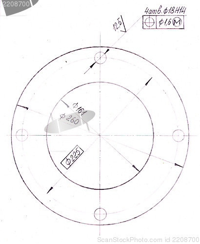 Image of drawing of mechanical parts made ??with pencil