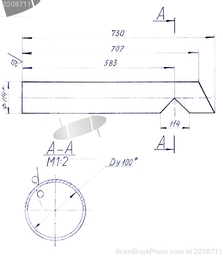 Image of drawing of mechanical parts made ??with pencil