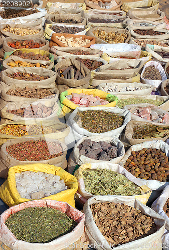 Image of bags with spices on indian market