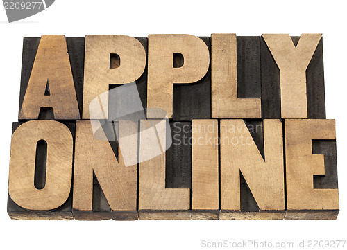 Image of apply online in wood type