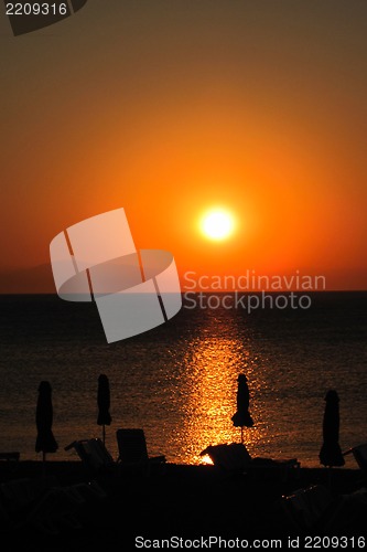 Image of sunset on the Greece beach 