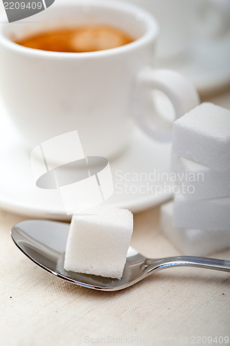 Image of Italian espresso coffee and sugar cubes