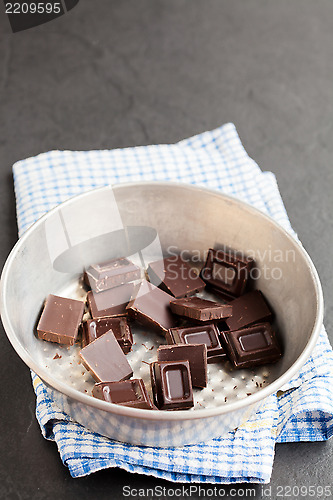 Image of Bowl of chocolate pieces