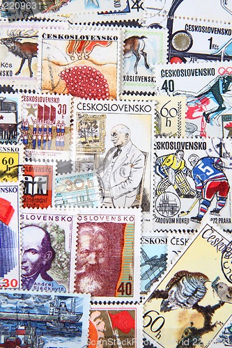 Image of used postage stamps collection background