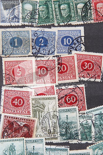 Image of used postage stamps collection background