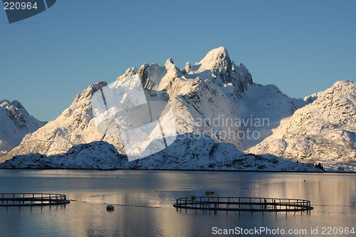 Image of Fish farm and a mountain