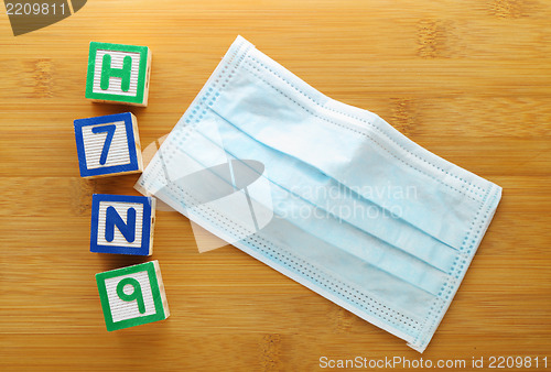Image of H7N9 toy block with protective face mask