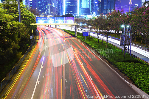 Image of traffic in city at night