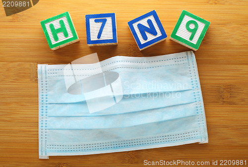 Image of H7N9 alphabet block with protective face mask